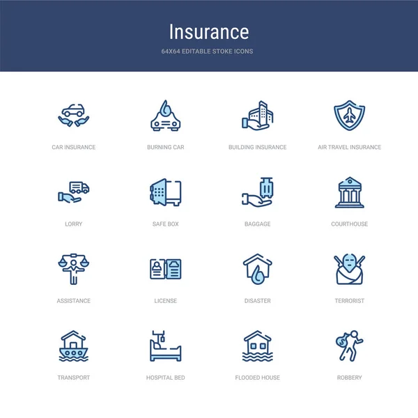 Conjunto de 16 iconos de trazo vectorial como robo, casa inundada, ho — Archivo Imágenes Vectoriales