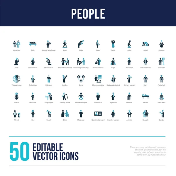 Iconos llenos concepto de 50 personas — Vector de stock