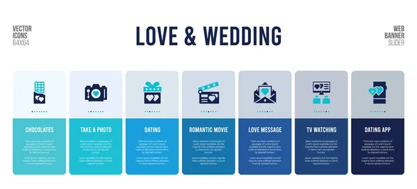 Diseño de banner web con elementos de concepto de amor y boda . — Vector de stock