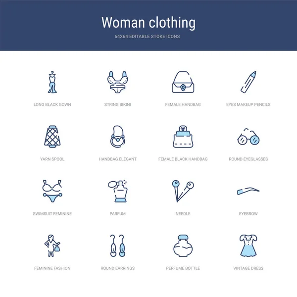 Set of 16 vector stroke icons such as vintage dress, perfume bot — 스톡 벡터