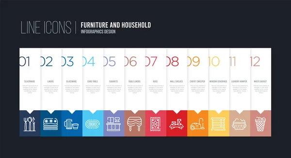 Design infográfico com 12 opções. ícones de linha de curso, tais como ta — Vetor de Stock