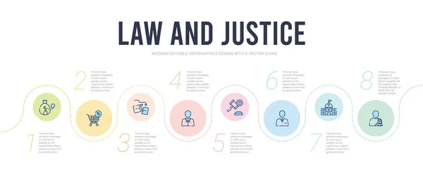 Law and justice concept infographic design template. included ac — Stock Vector