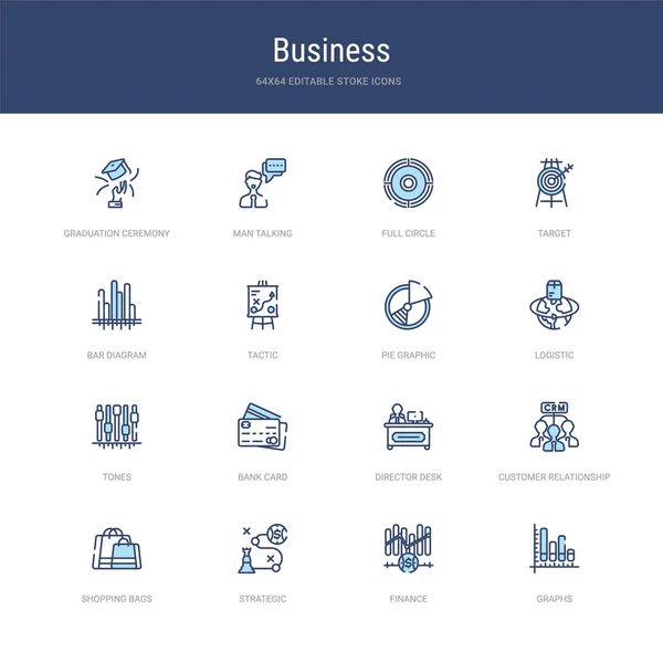 Set of 16 vector stroke icons such as graphs, finance, strategic — Stock Vector