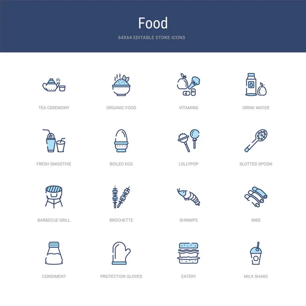 一组16个病媒中风图标，如奶昔、食疗、蛋白质c — 图库矢量图片