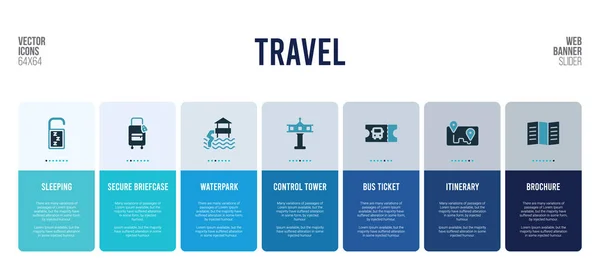 Seyahat kavramı öğeleri içeren web pankartı tasarımı. — Stok Vektör