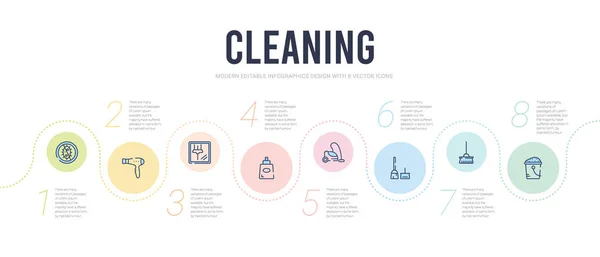 Έννοια καθαρισμού infographic πρότυπο σχεδιασμού. Συμπεριλαμβάνεται κουβάς cl — Διανυσματικό Αρχείο