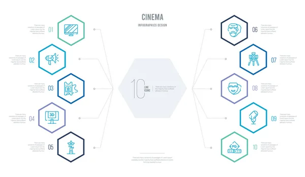 Concepto de cine negocio infografía diseño con 10 optio hexágono — Vector de stock