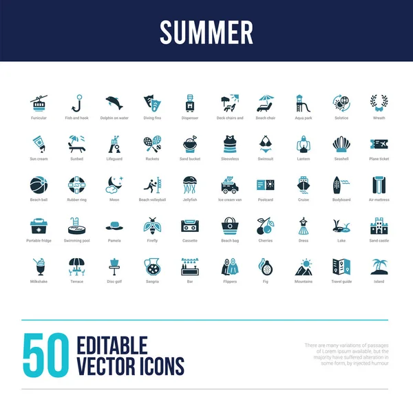 50 iconos llenos concepto de verano — Vector de stock