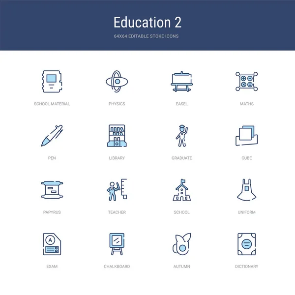 Conjunto de 16 iconos de trazo vectorial como diccionario, otoño, tiza — Archivo Imágenes Vectoriales