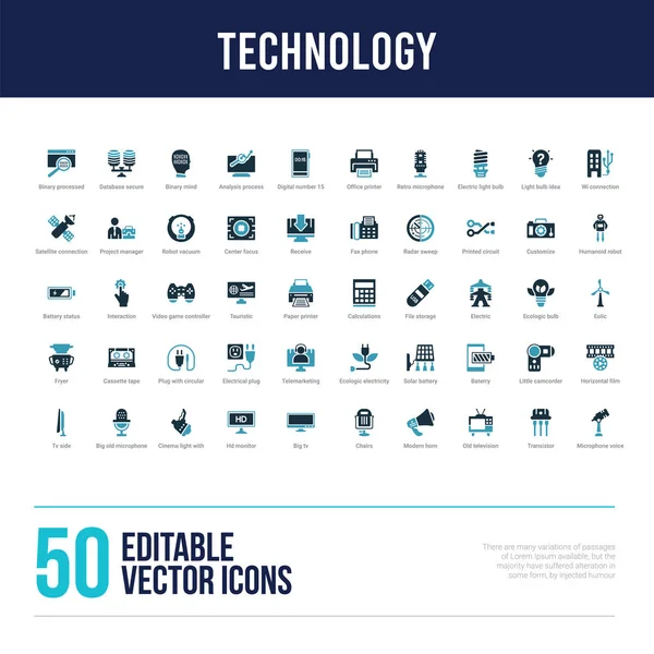 50 iconos llenos concepto de tecnología — Vector de stock