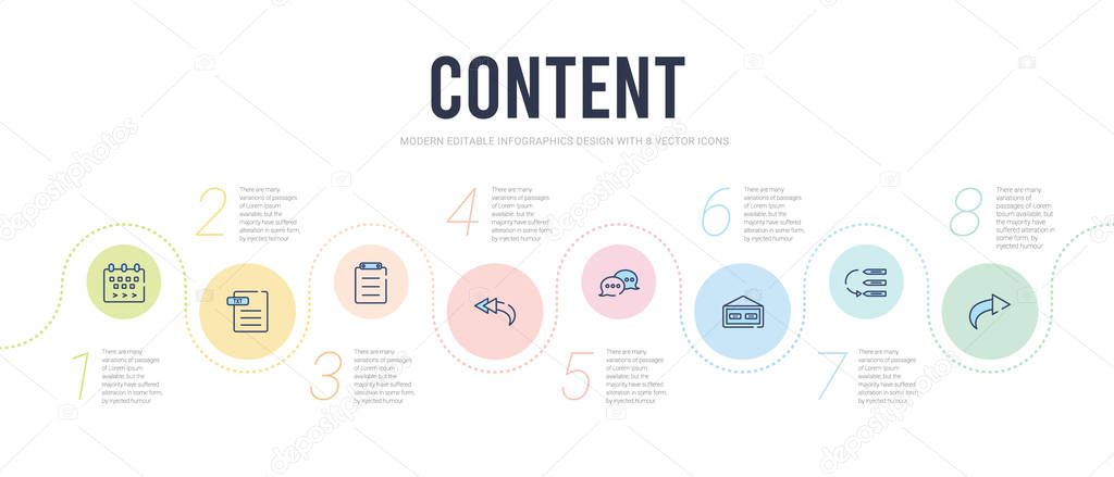 content concept infographic design template. included reply, priority, weekend, hat, reply all, paste icons 