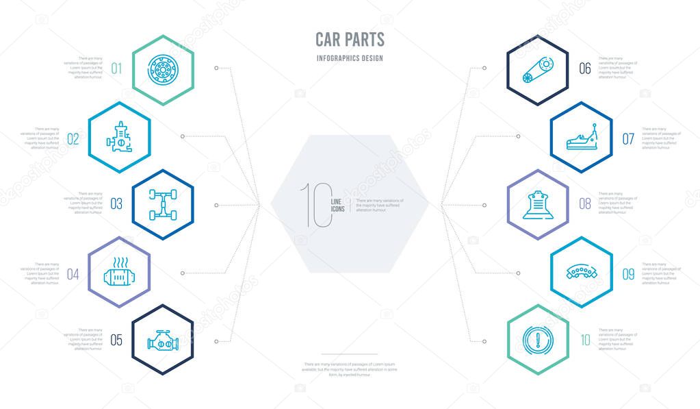 car parts concept business infographic design with 10 hexagon op