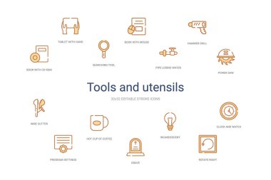 araçlar ve aletler konsepti 14 renkli taslak simgeleri. 2 renk bl