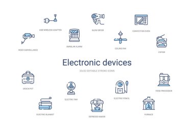 Elektronik cihazlar konsepti 14 renkli taslak simgeleri. 2 renk bl