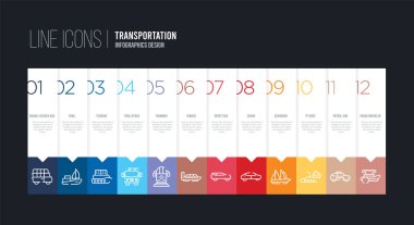12 seçenekli bilgi tasarımı. Vuruş çizgisi simgeleri örneğin ta