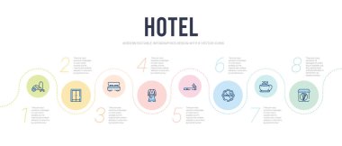 Otel konsepti bilgi tasarım şablonu. dahil restoran, 