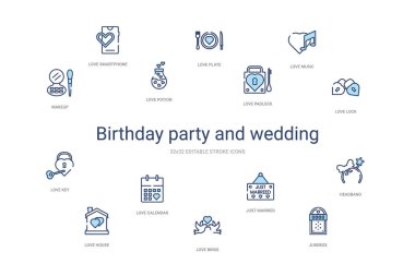Doğum günü partisi ve düğün konsepti 14 renkli taslak ikonu. 2 