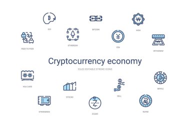 Kripto para birimi ekonomisi konsepti 14 renkli taslak simgesi. 2 colo