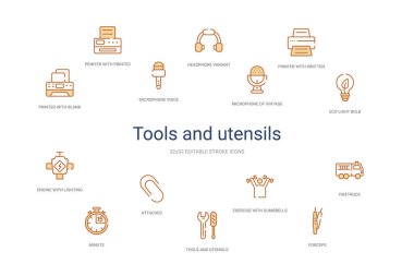 araçlar ve aletler konsepti 14 renkli taslak simgeleri. 2 renk bl