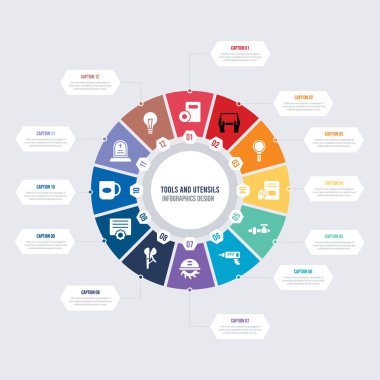 yuvarlak 12 seçenekli araçlar ve çatal bıçaklar bilgi şablonu tasarımı.