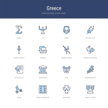 16 vektör vuruşu simgesi kümesi, jonik sütun, amforo, gre gibi