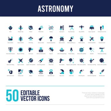 50 astronomi konsepti simgeleri doldurdu