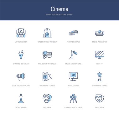 Gülümseyen maske, sinema ışıkları gibi 16 vektör vuruşu simgesi