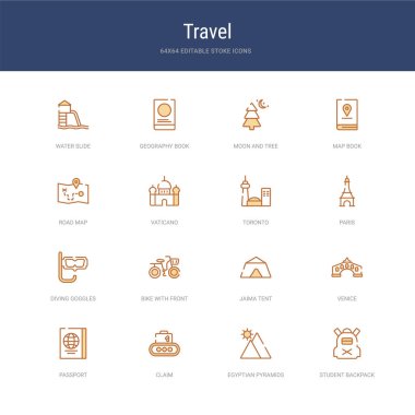 16 vektör vuruşu simgesi seti (öğrenci sırt çantası, Mısır)