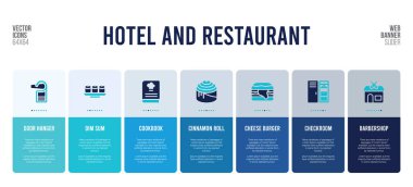 Otel ve restoran konsepti öğeleriyle web pankartı tasarımı.