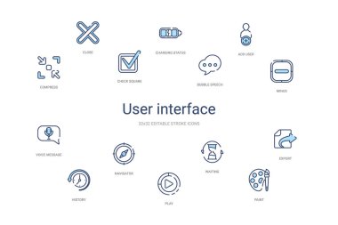 kullanıcı arayüzü kavramı 14 renkli taslak simgeleri. 2 renk mavi s