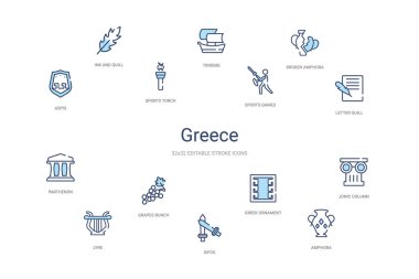 Yunan konsepti 14 renkli taslak simgeleri. 2 renk mavi kulaç