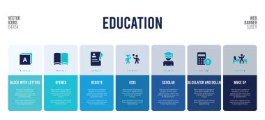Eğitim kavramı öğeleriyle web pankartı tasarımı.