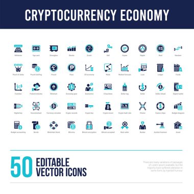 50 kripto para birimi ekonomisi konsepti simgeleri doldurdu