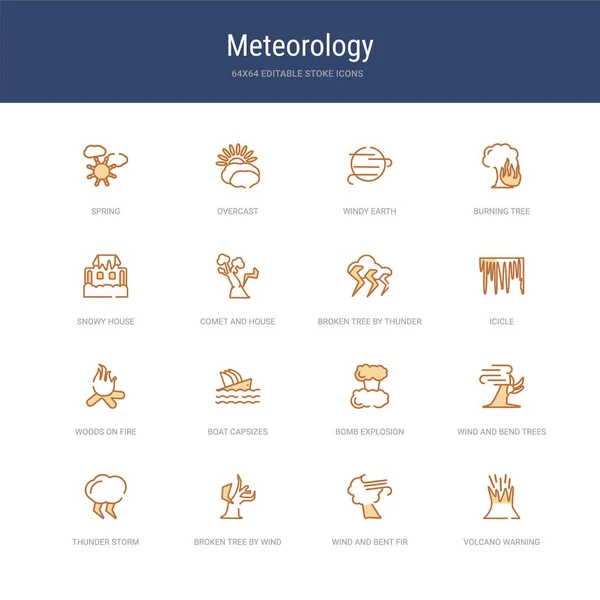 Conjunto de 16 iconos de carrera vectorial, tales como advertencia de volcán, viento y — Archivo Imágenes Vectoriales