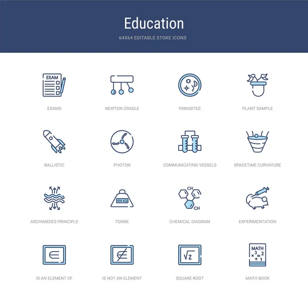 Set of 16 vector stroke icons such as math book, square root, is — 스톡 벡터