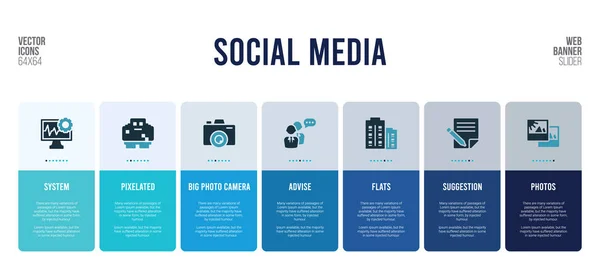 Diseño de banner web con elementos de concepto de redes sociales . — Vector de stock