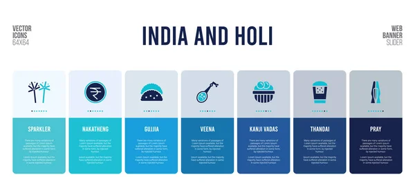 Web banner design με india και holi concept στοιχεία. — Διανυσματικό Αρχείο