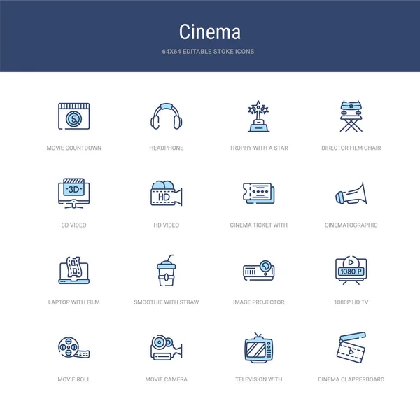 Conjunto de 16 iconos de movimiento vectorial, tales como clapperboard cine, televisor — Vector de stock