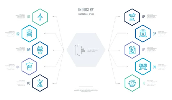 Concept de l'industrie conception infographique d'entreprise avec 10 hexagones opter — Image vectorielle