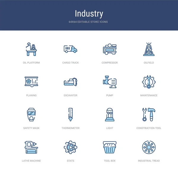 Set of 16 vector stroke icons such as industrial tread, tool box — 스톡 벡터