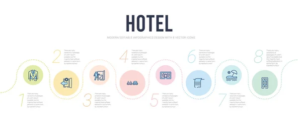 Modèle de conception infographique de concept d'hôtel. bouton de porte inclus, être — Image vectorielle