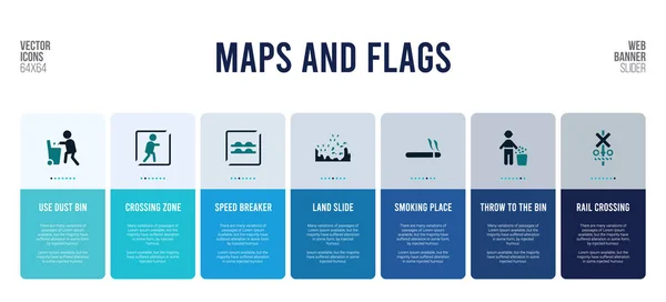 Diseño de banner web con mapas y elementos conceptuales de banderas . — Vector de stock