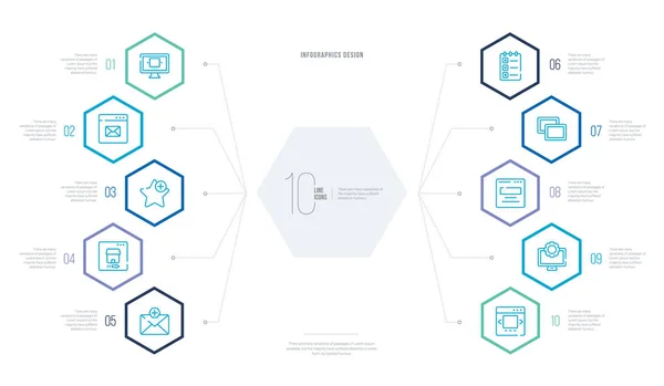 Concepto web diseño de infografía empresarial con 10 opciones de hexágono . — Vector de stock
