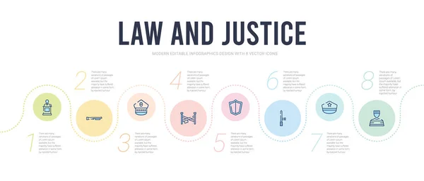 Lei e justiça conceito infográfico modelo de design. incluído pr — Vetor de Stock