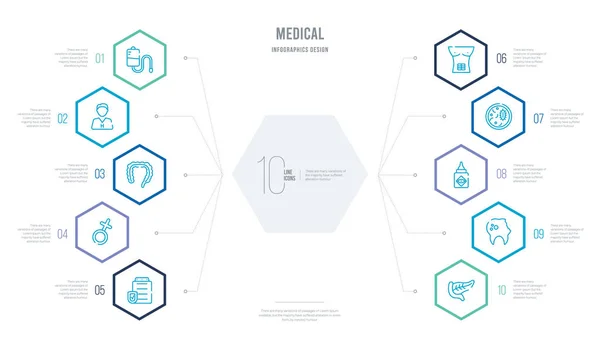 Concepto médico diseño infográfico de negocios con 10 hexágonos opti — Vector de stock
