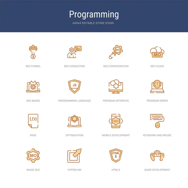 Sada 16 vektorových ikon tahu, jako je vývoj hry, html5, h — Stockový vektor