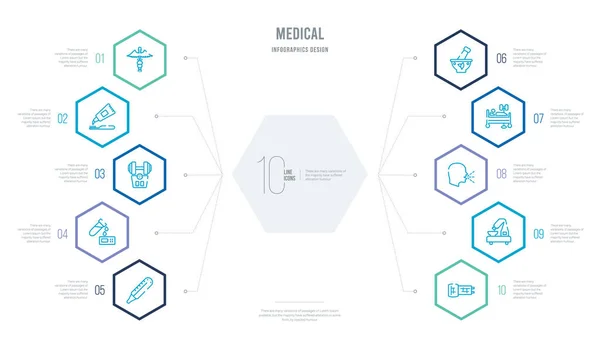 Concepto médico diseño infográfico de negocios con 10 hexágonos opti — Vector de stock