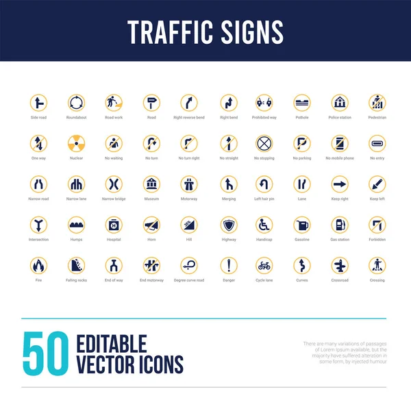 50 znaków drogowych wypełnionych ikonami — Wektor stockowy