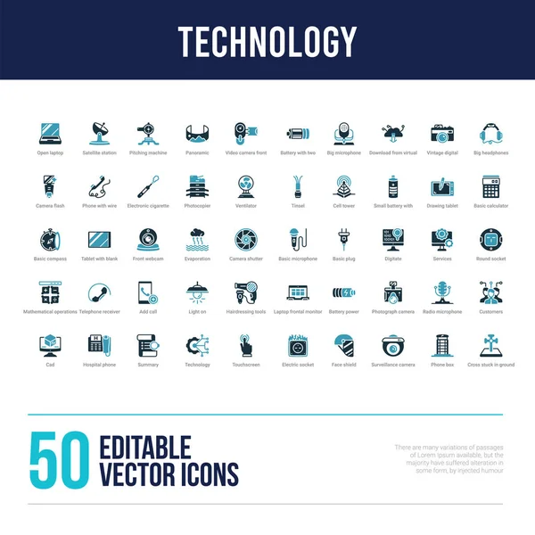 50 ikon wypełnionych koncepcją technologii — Wektor stockowy