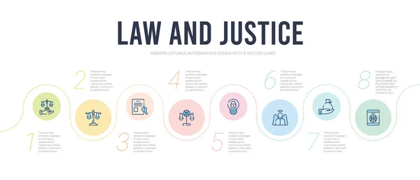 Lei e justiça conceito infográfico modelo de design. Incluído — Vetor de Stock